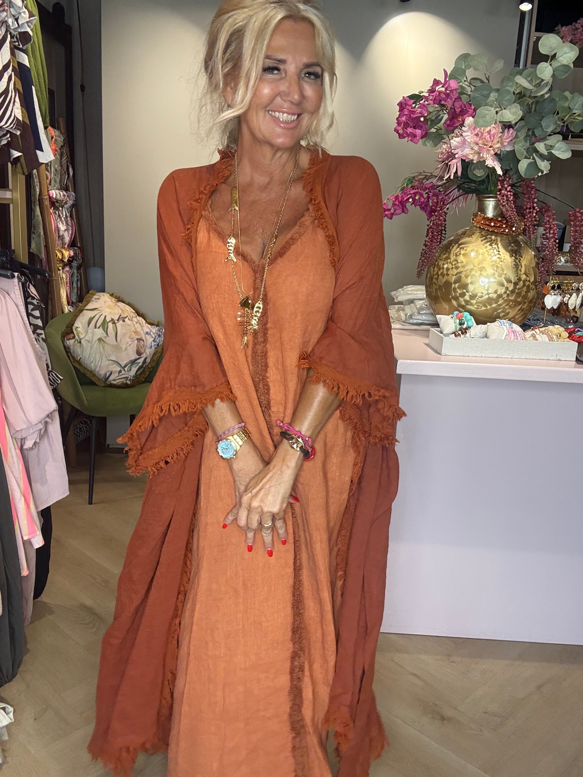 Kimono i murstensfarvet hør